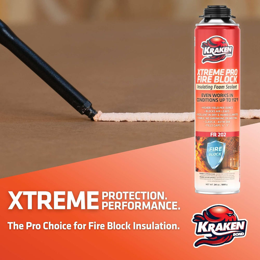 Kraken Bond Xtreme Pro Fire Block Expanding Foam Sealant (12x24oz), Professio...