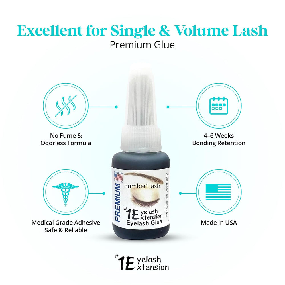 #1Eyelash Extension Premium Professional Adhesive Glue, Black, 0.34 Fl Oz, Ma...