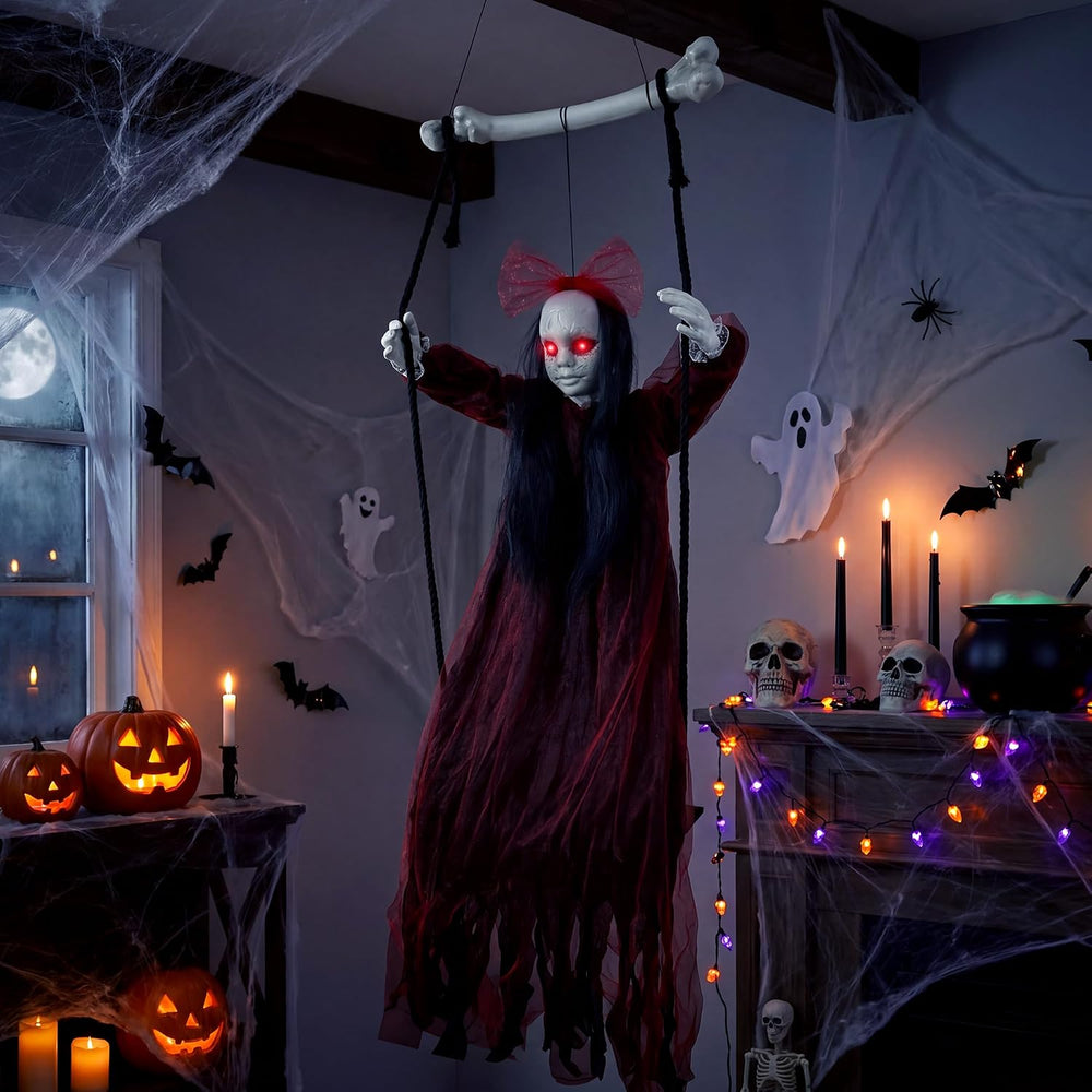 Halloween Decorations Outdoor, Creepy 57โ Hanging Swinging Ghost Doll Girl, S...