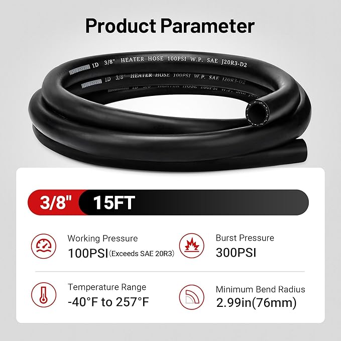EVIL ENERGY 3/8" Heater Hose Coolant Radiator Straight 100PSI SAE 20R3 15FT