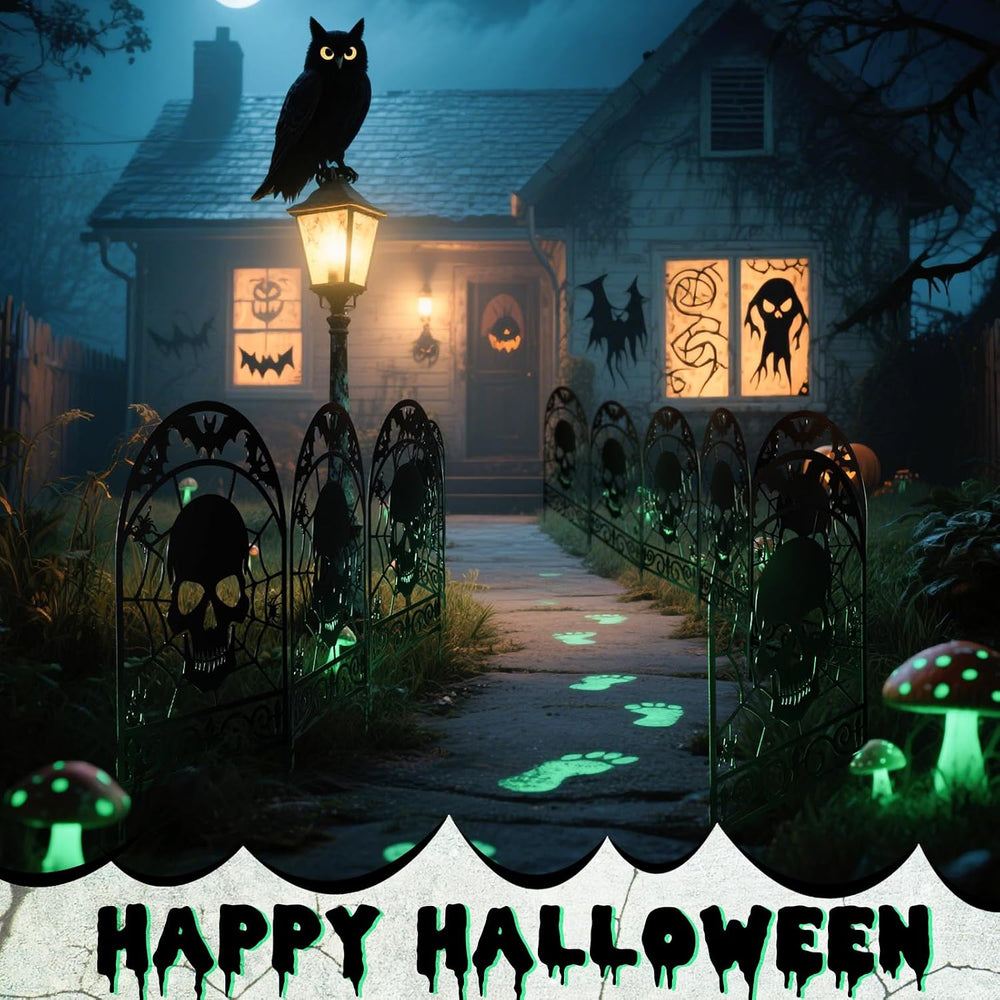 Yaocom 12 Pack Halloween Skull Fence, 16.5" H x 11.8" W Metal Outdo...