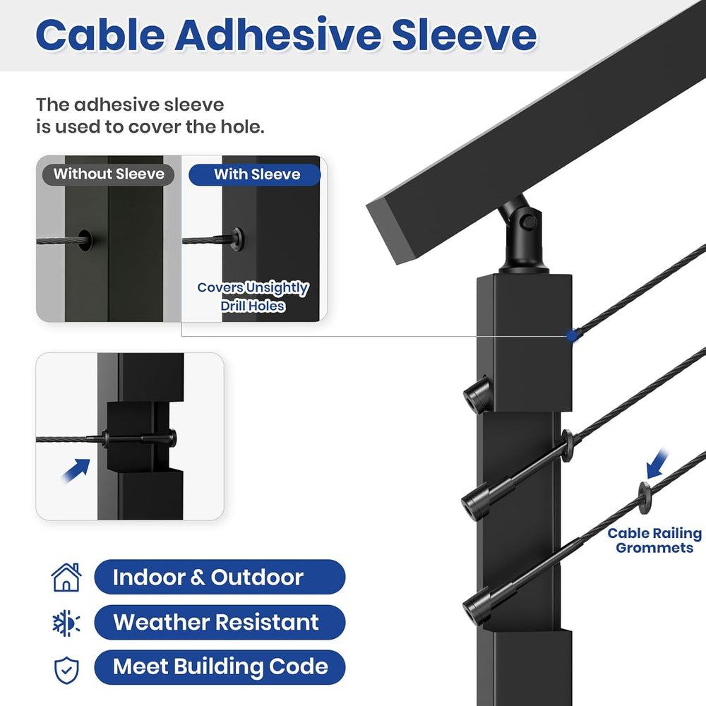 BLIKA 20 Pack Black Cable Railing Adhesive Sleeves for Deck/Stair Posts