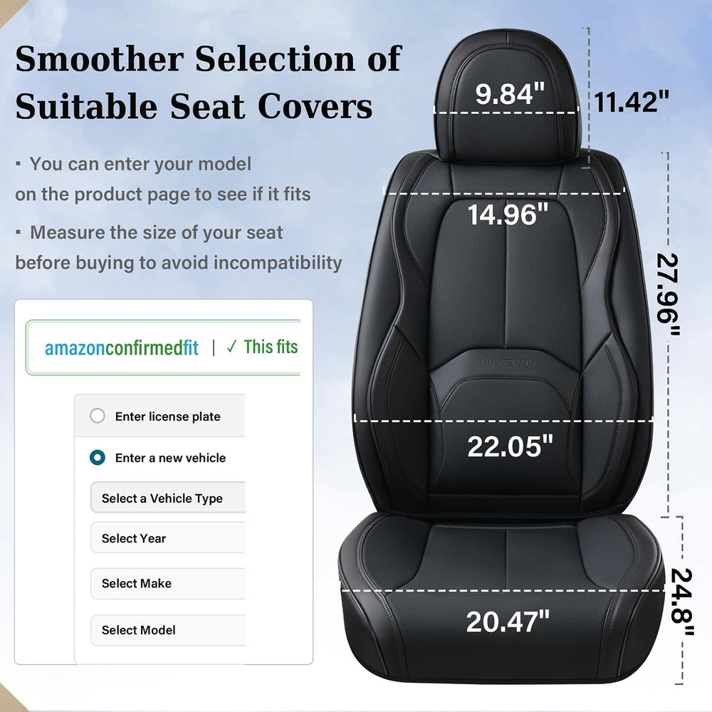 Coverado Car Seat Covers Full Set, Premium Nappa Leather Seat Covers for Car,...