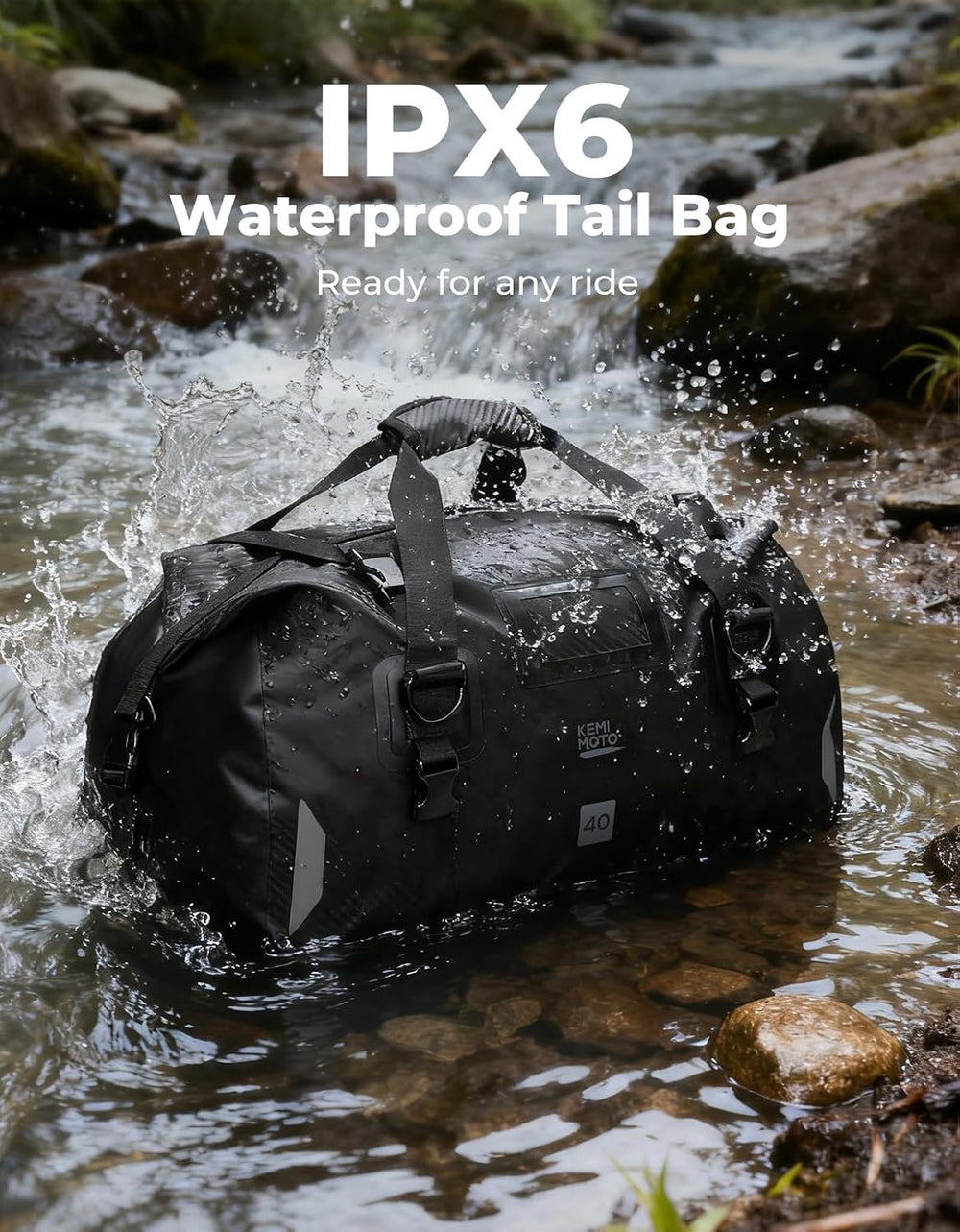 KEMIMOTO Waterproof Motorcycle Dry Bag – Duffle Tail Bag Soft Luggage, 25L/40...