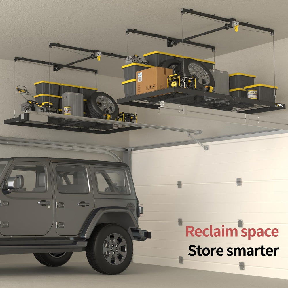 Garage Ceiling Storage Racks โ 4x8 FT Overhead Garage Storage Rack with Safet...