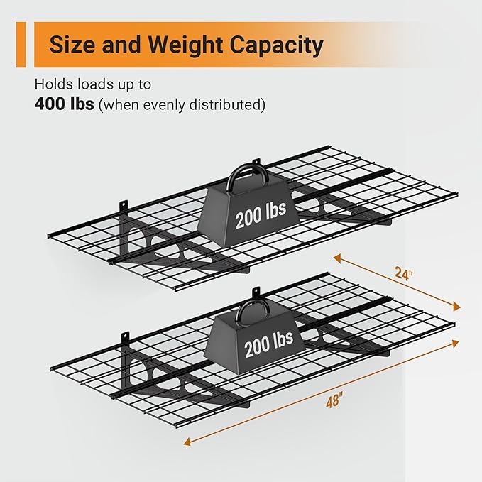 2x4 ft Garage Shelving, Pantry Storage, 400 lbs Total Load Capacity Wall (2-P...