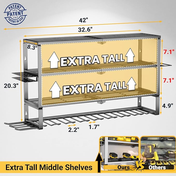 YYR Large Power Tool Organizer Wall Mount, Heavy Duty Metal Cordless Drill