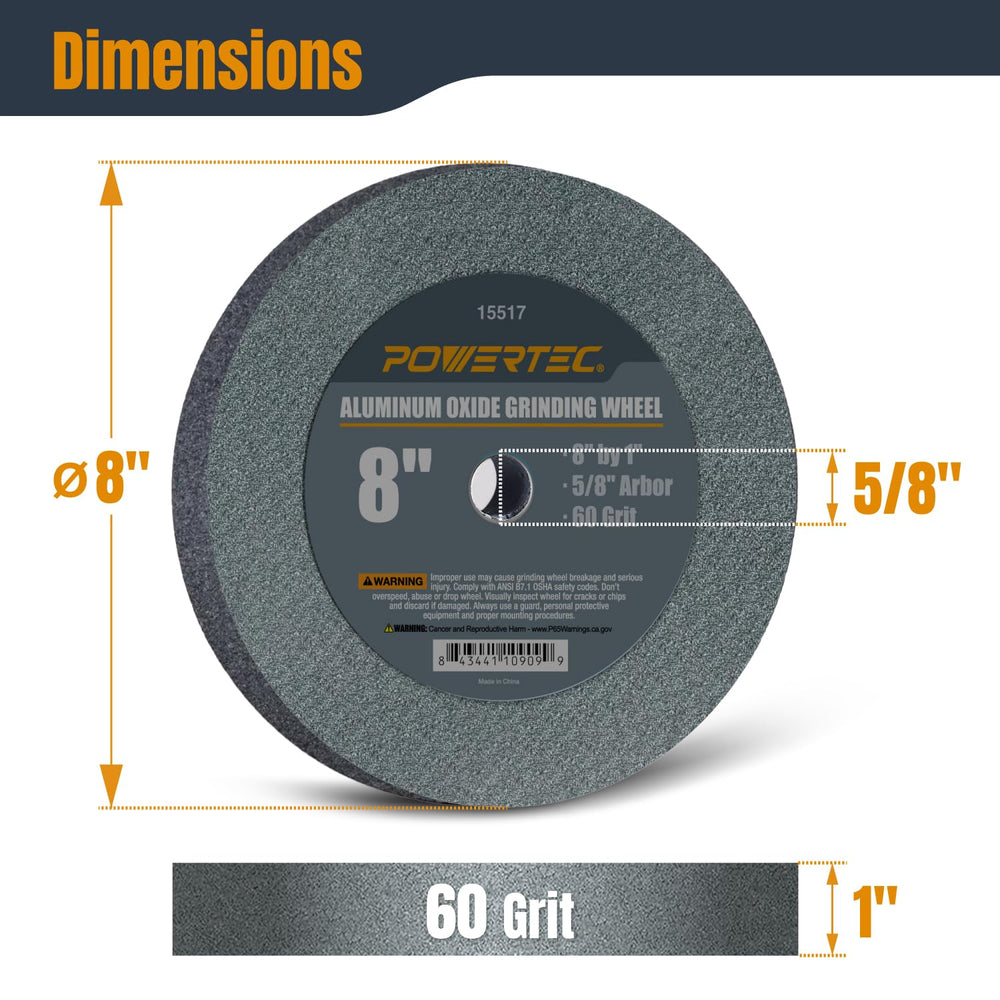 POWERTEC Bench Grinder Wheel 2PK, 8 Inch Grinding Wheel 60 Grit, Aluminum Oxi...