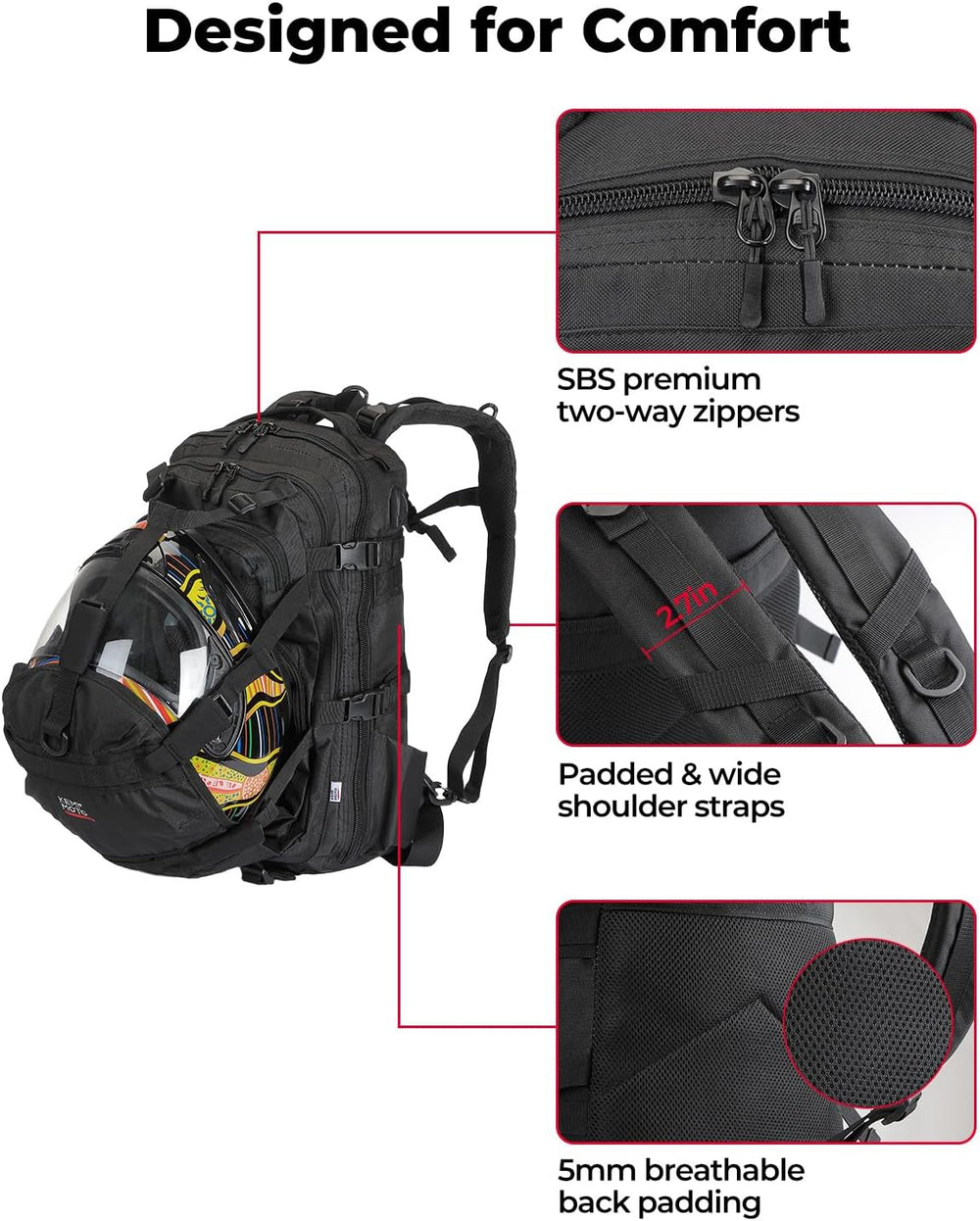 KEMIMOTO Motorcycle Helmet Backpack, 37L Large Capacity Helmet Bag with USB C...