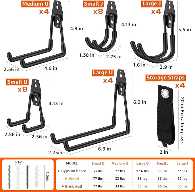 32 Pack Garage Hooks with Anti-Slip Coating Heavy Duty Wall Mount Hooks