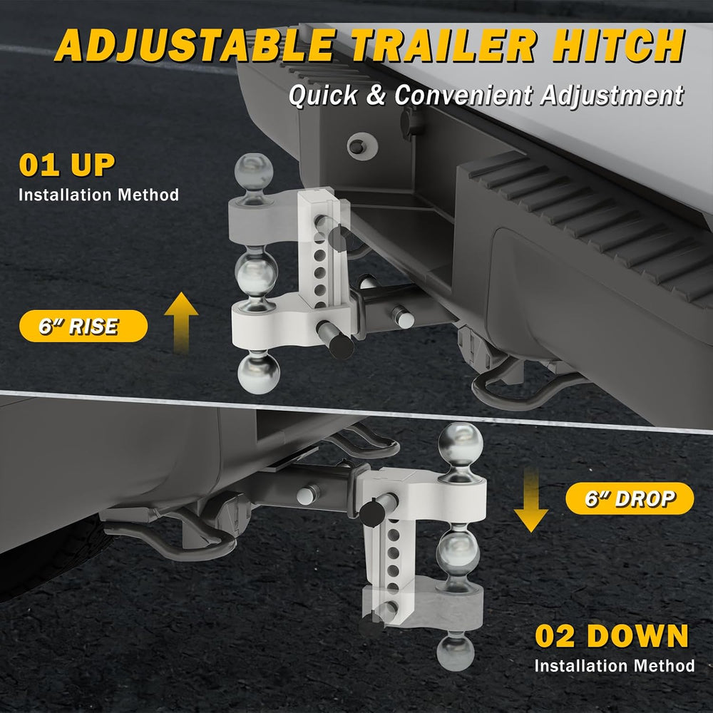 Aluminum Adjustable Trailer Hitch for 2-Inch Receiver 6 Inch Drop/Rise Hitch ...