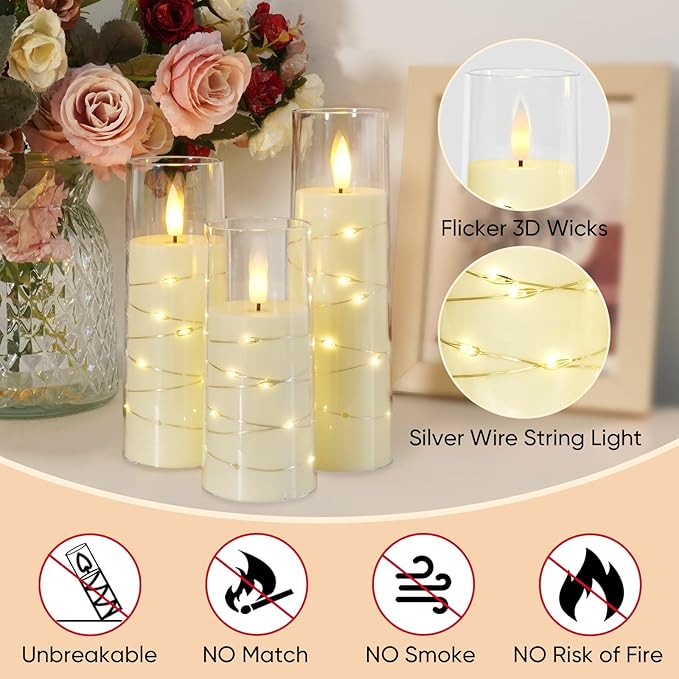 Raycare Flameless Candle with Remote Timer, 7 Flickering Acrylic Battery Oper...