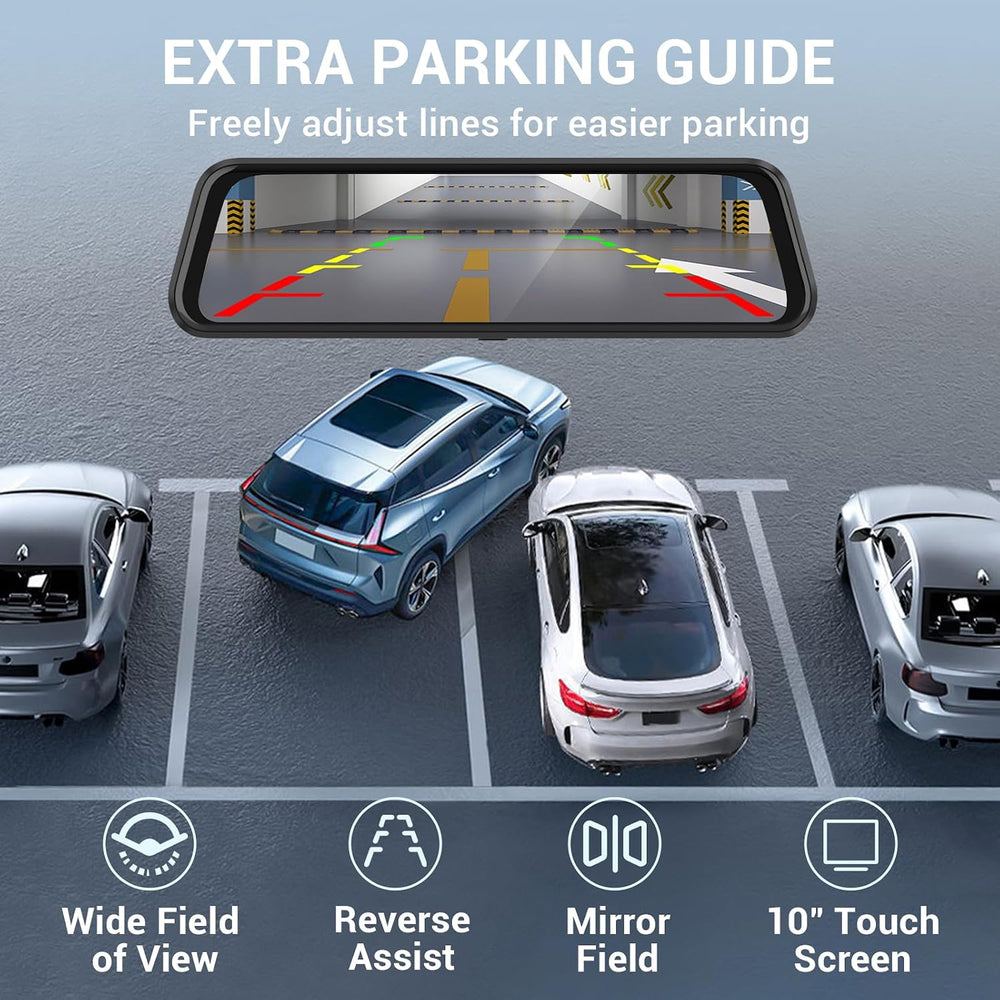 4K Rear View Mirror Camera, 10" Mirror Dash Cam Front and Rear