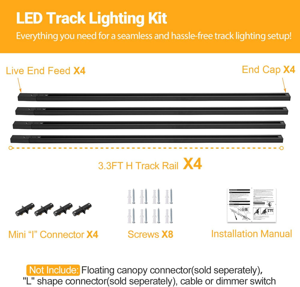 13FT H Track Lighting Rails Kit, Black