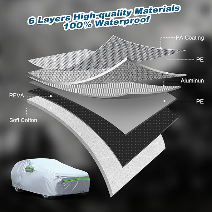 TUCAREST 6-Layers Heavy Outdoor Pickup Full Car Cover Hard Shell Zipper Design