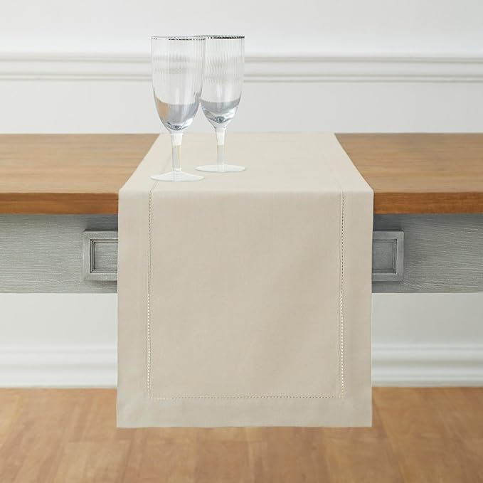 Solino Home Linen Hemstitch Table Runner 60 Inches - Cotton Linen Small Table...