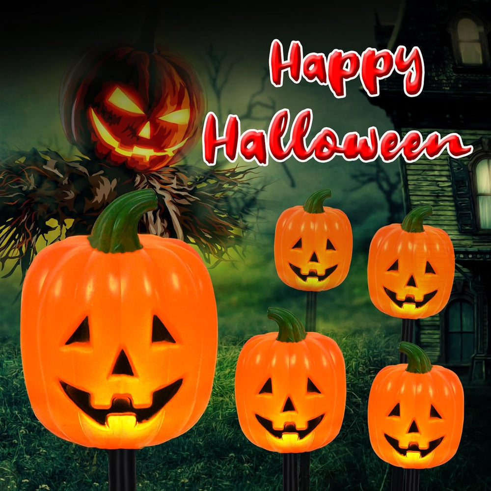 BRIGHTDECK Halloween Pumpkin Stake Lights, Set of 10 Decorative Solar Pumpkin...