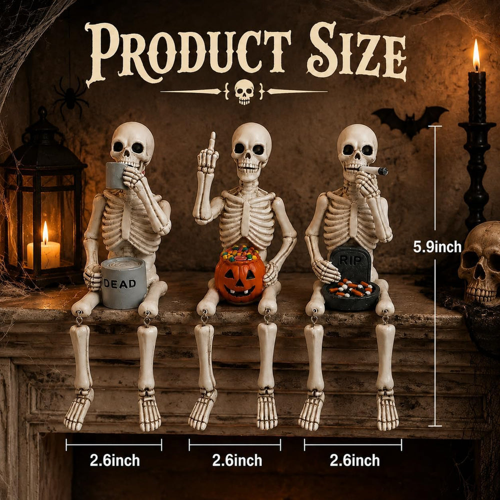 Halloween Skeleton Statues, Set of 3 Funny Skeleton Shelf Sitters