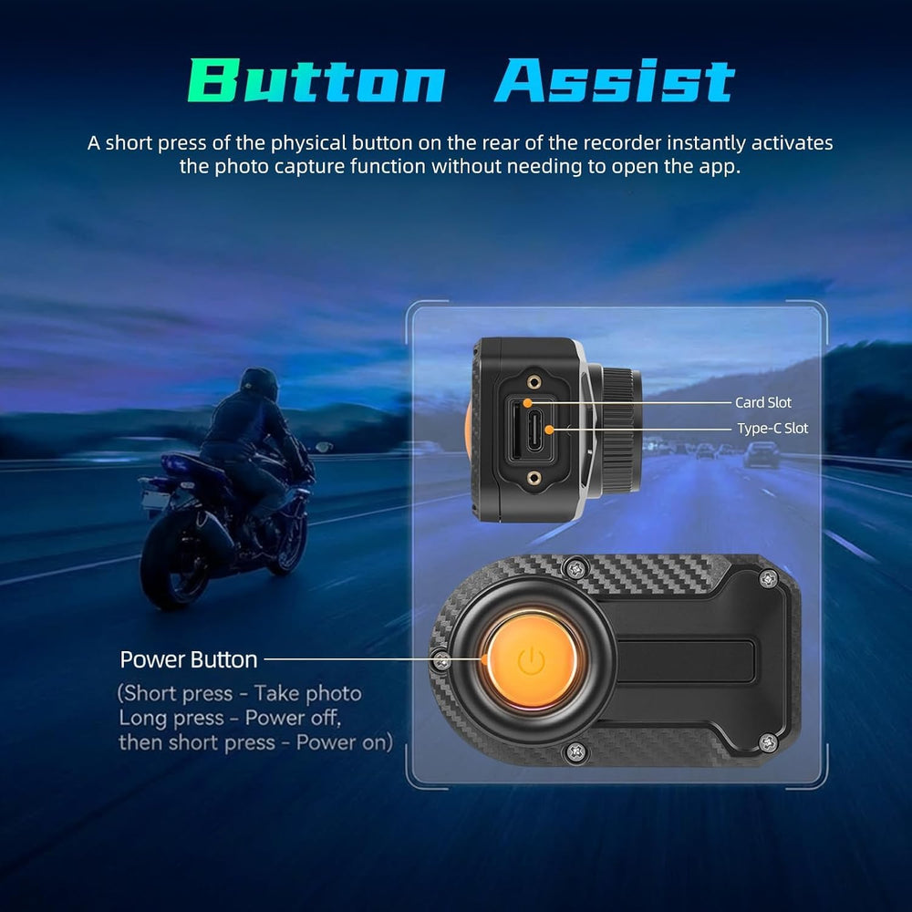 NHOPEEW Motorcycle Dash Cam 1080P/2K HD WiFi Mini Screenless Motorbike Drivin...