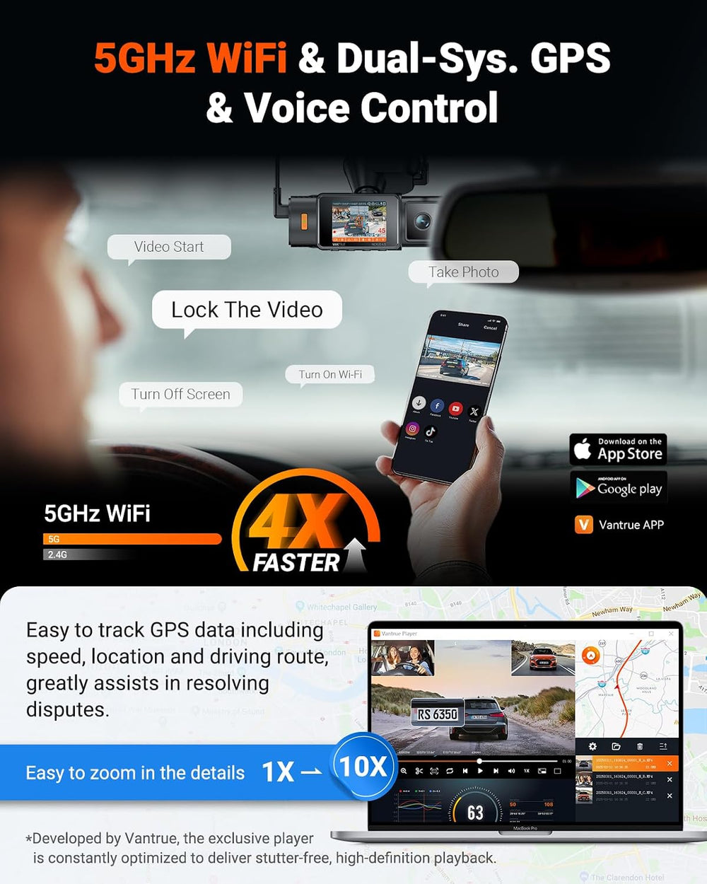 Vantrue N4S 3 Channel Dash Cam Front and Rear Inside