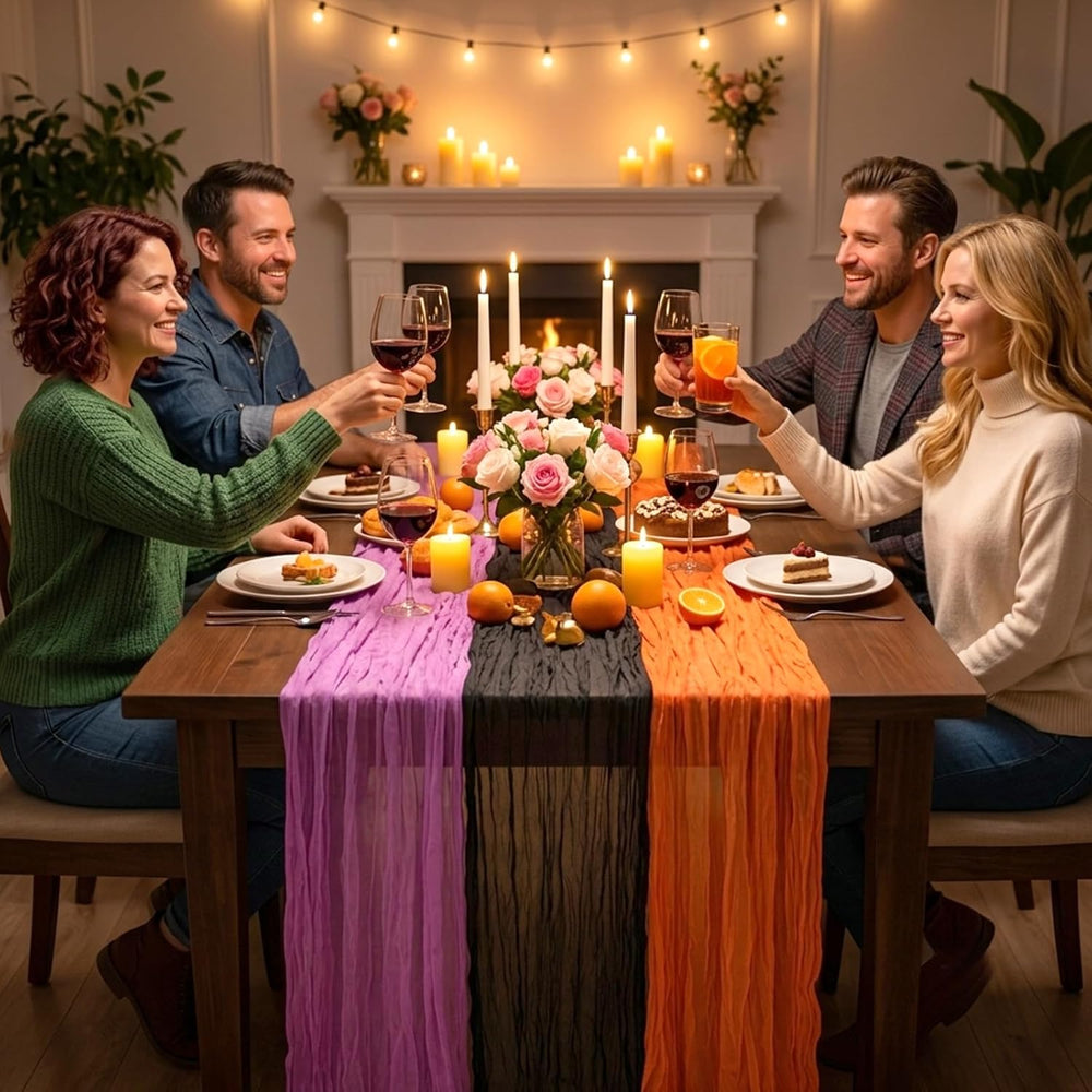 12 Pack Halloween Cheesecloth Gauze Table Runner Black & Orange Table Run...
