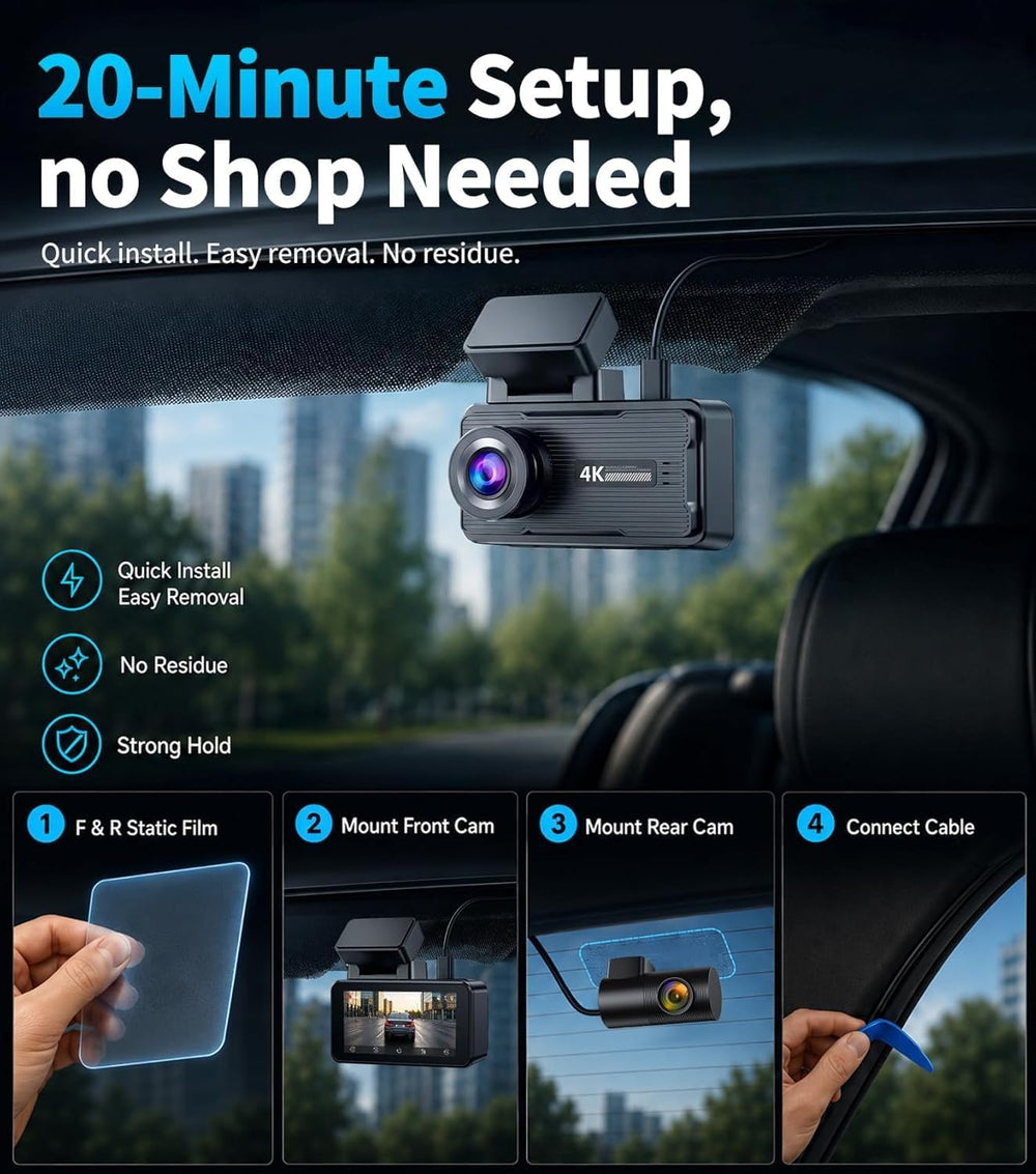 4K Dash Cam,5G WiFi Car Camera Built-in GPS,4K+1080P Dash Cam Front and Rear ...