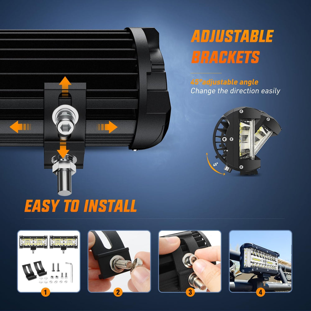 Nilight Side Shooter LED Light Bar 2PCS 7 Inch Triple Row Spot Flood Combo Li...