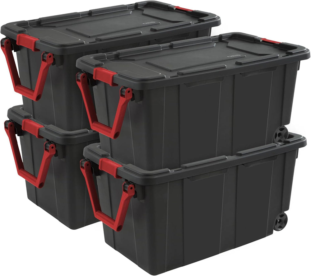 Sterilite Industrial Storage Tote w/Wheels for Garage, 40 Gallon, 4-Pack