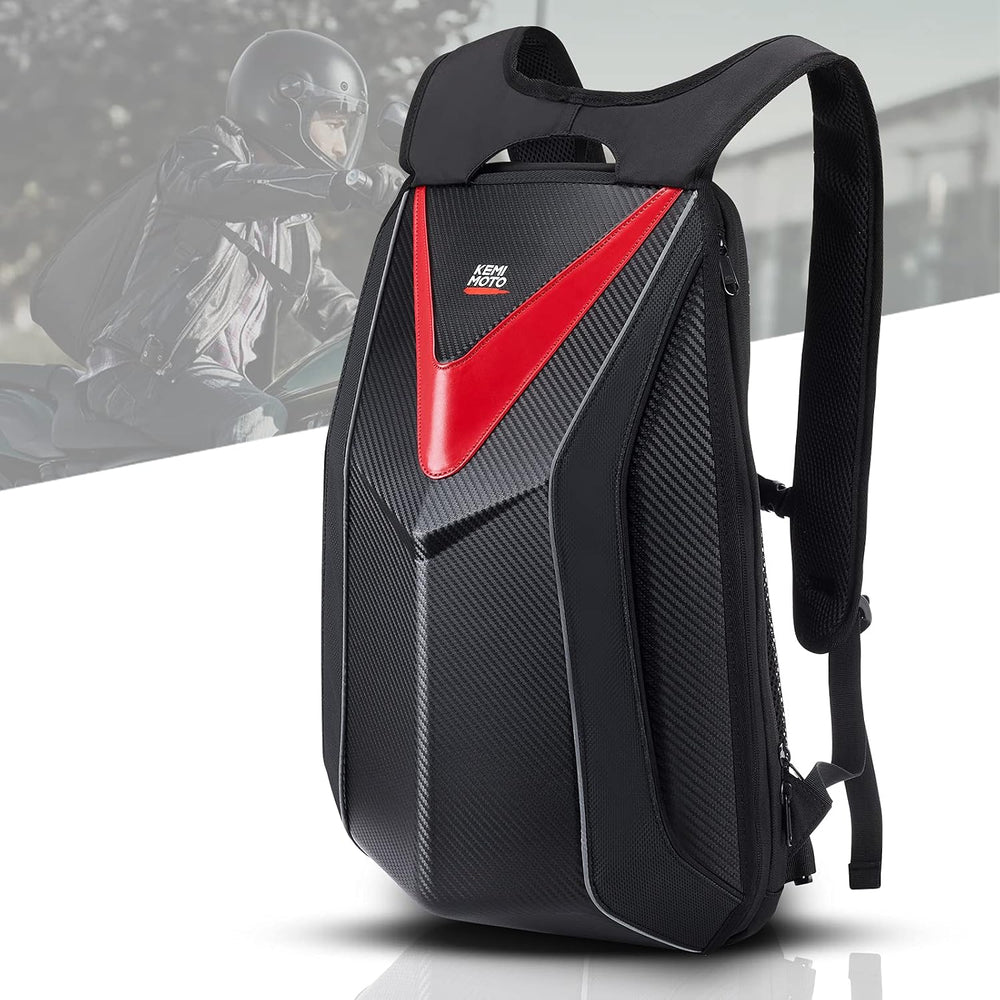 KEMIMOTO Motorcycle Backpack, Hardshell Helmet Backpack 22L Carbon Fiber Refl...