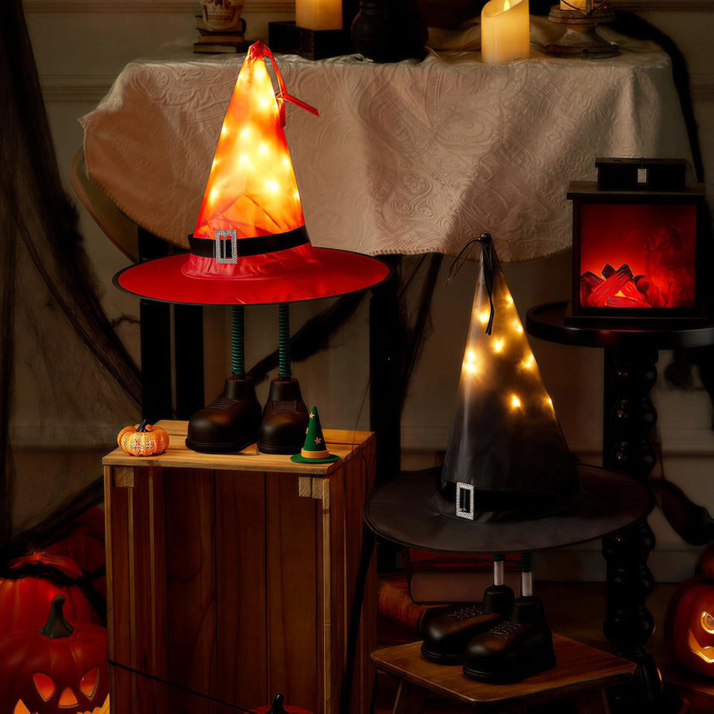 Halloween Decorations โ 2 Pack Spooky Light Up Witch Hat Ornaments