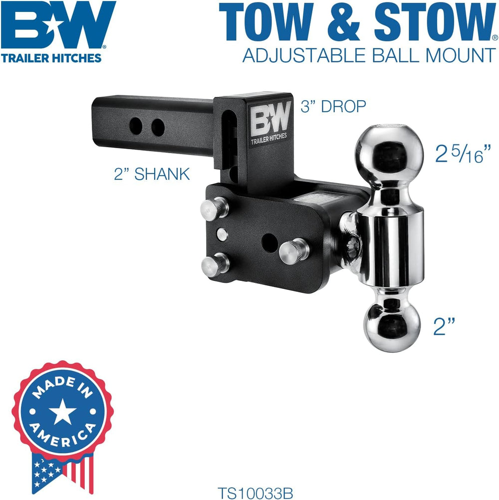 B&W Trailer Hitches Tow & Stow Adjustable Trailer Hitch Ball Mount - ...