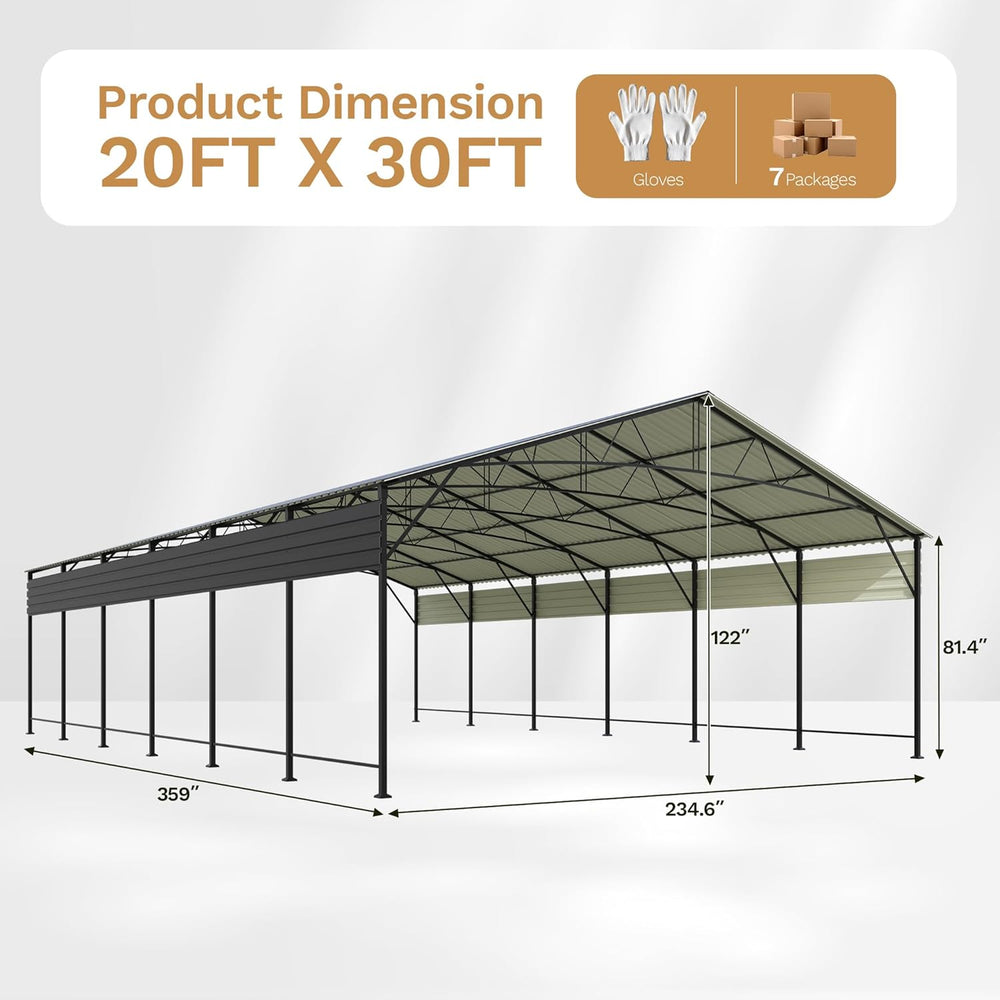 20x30 FT Metal Carport, Heavy Duty Oversized Carports, Black
