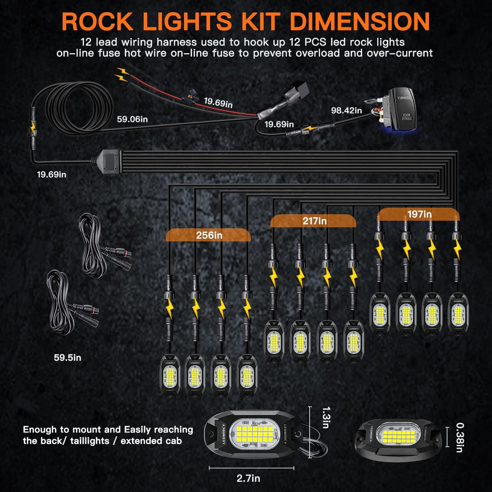 White Rock Lights,LEDMIRCY R6 LED Pure White Rock Lights 12PCS with Rocker Sw...