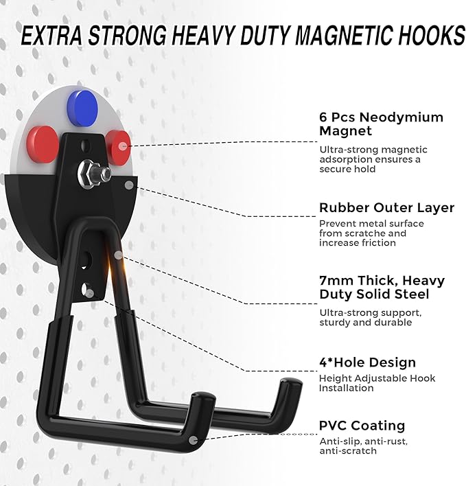 4Pcs Heavy Duty Storage Magnetic Utility Hooks Large Garage Strong Extra Magnet
