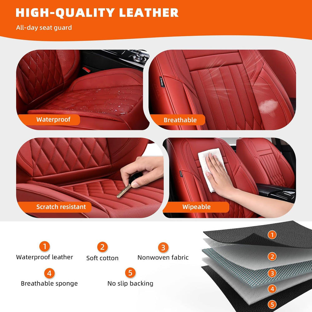 5-Seater Waterproof and Breathable Nappa Leather Car Seat Covers Full Set, Fi...