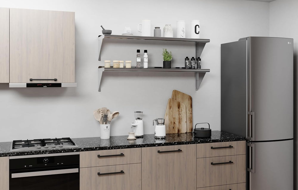AmGood 12 in. x 48 in. Stainless Steel Wall Shelf with Backsplash - Holds 250...