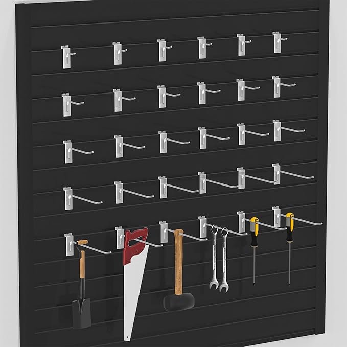 25 PK Silver 6 inch Wall Mounted Slatwall Hooks – Heavy-Duty Storage &