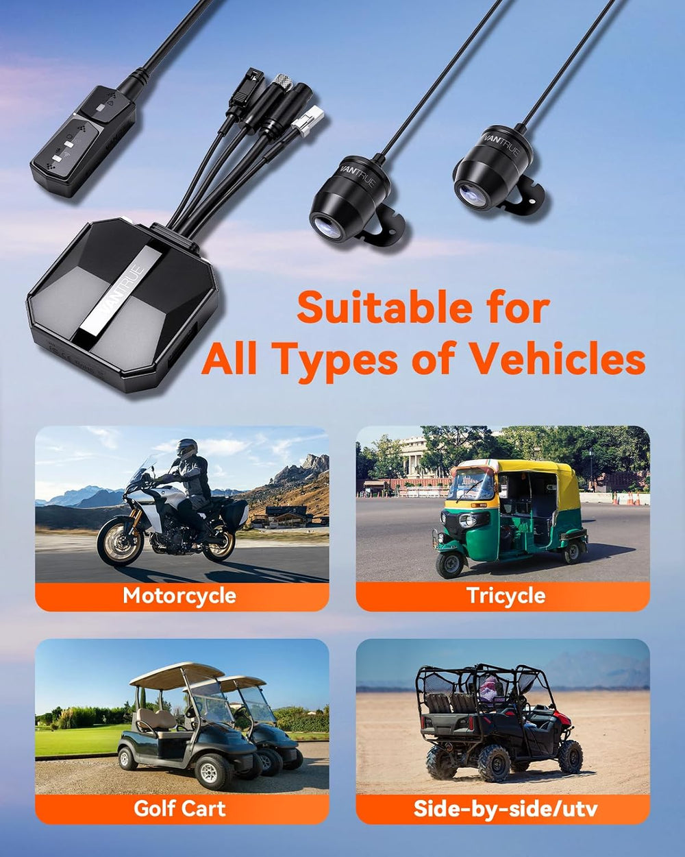 Vantrue F1 Motorcycle 4K Dash Cam Front and Rear, 4K + 1080P Camera