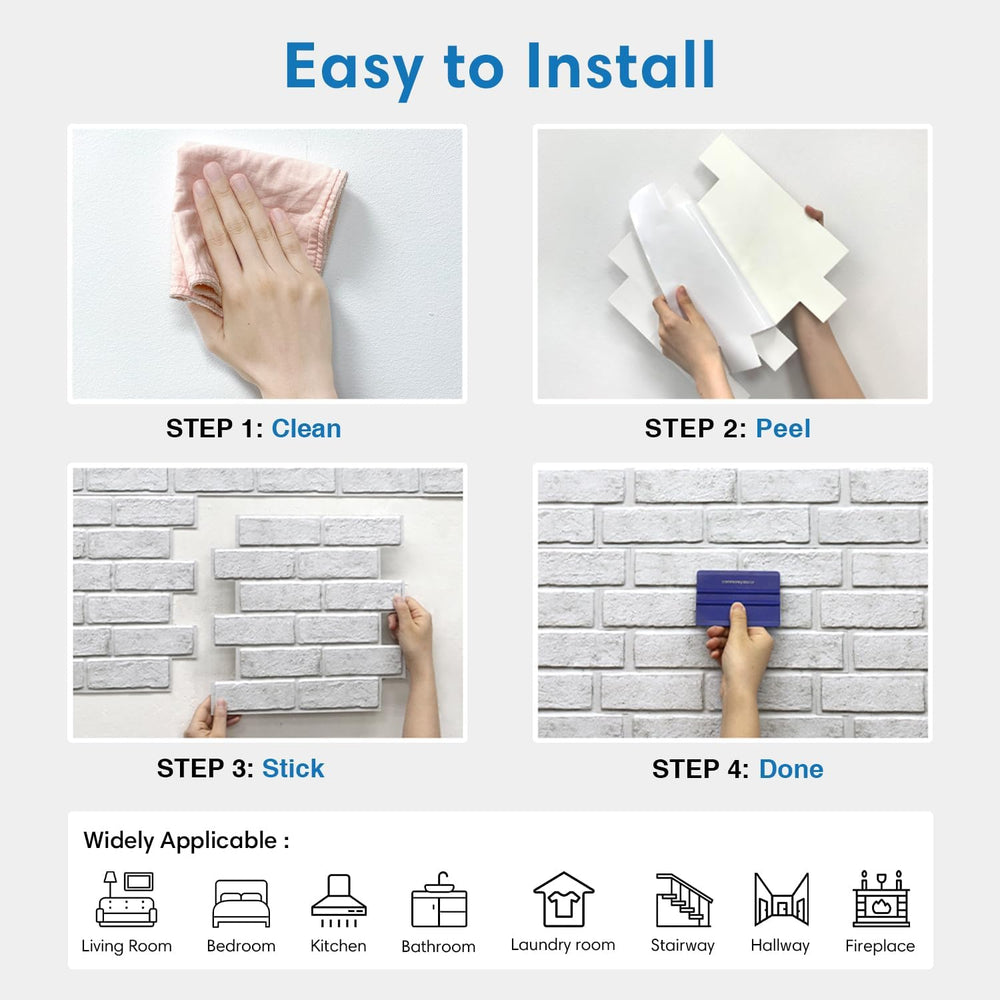 COMSTICKC 3D Faux White Brick Wall Panels Peel and Stick Wall Stickers
