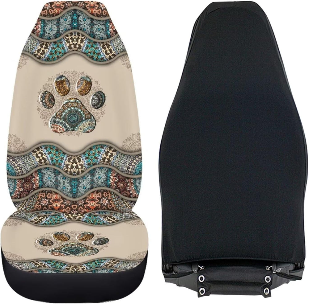 Talayituse Boho Paw Print Car Seat Covers Full Set of 2 Vehicle Protector Fro...