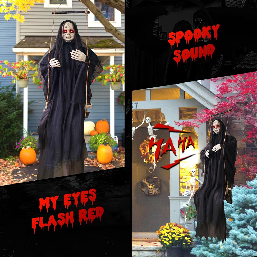 4.9 Ft Halloween Hanging Swinging Ghost Girl Decoration, Sound or Touch Will ...