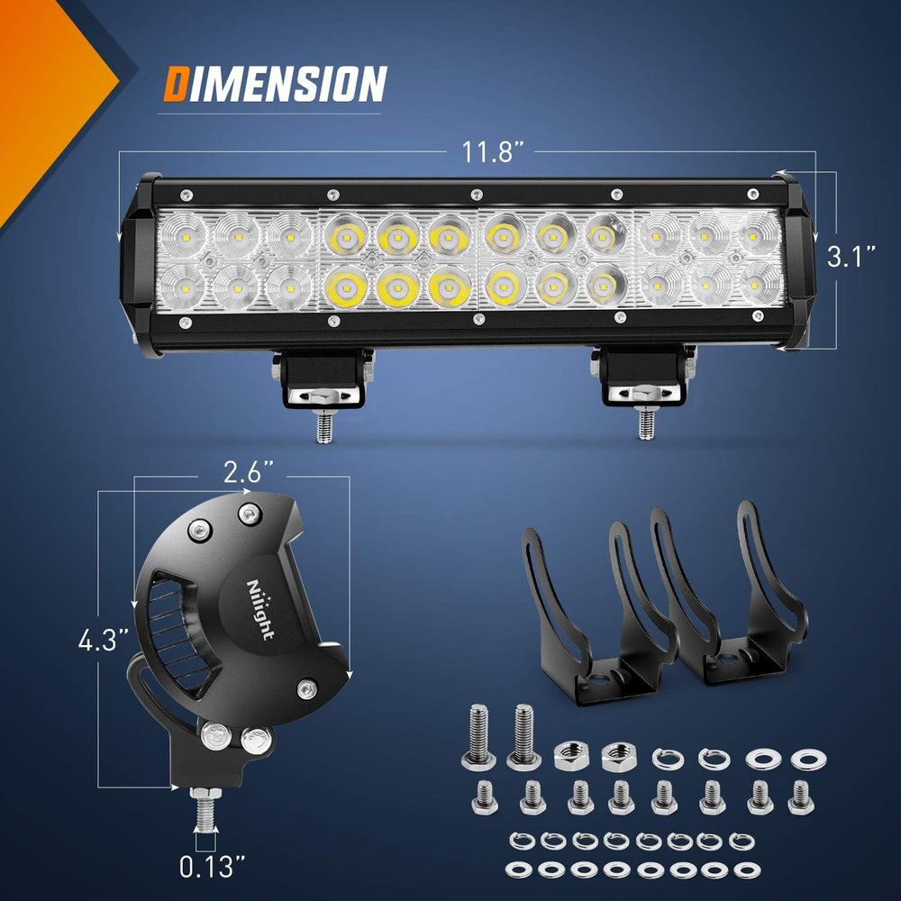 Nilight Led Light Bar 2Pcs 12Inch 72W 5040 LM Spot Flood ComboLed Off Road Li...