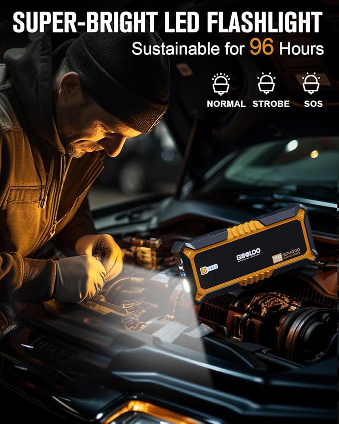 GOOLOO 4000A Peak Car Jump Starter 12V Auto Battery Booster SuperSafe Lithium