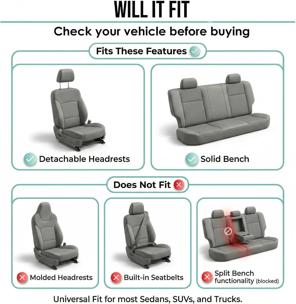 FH Group Bright Flat Cloth Full Set Automotive Seat Covers Front Set and Rear...