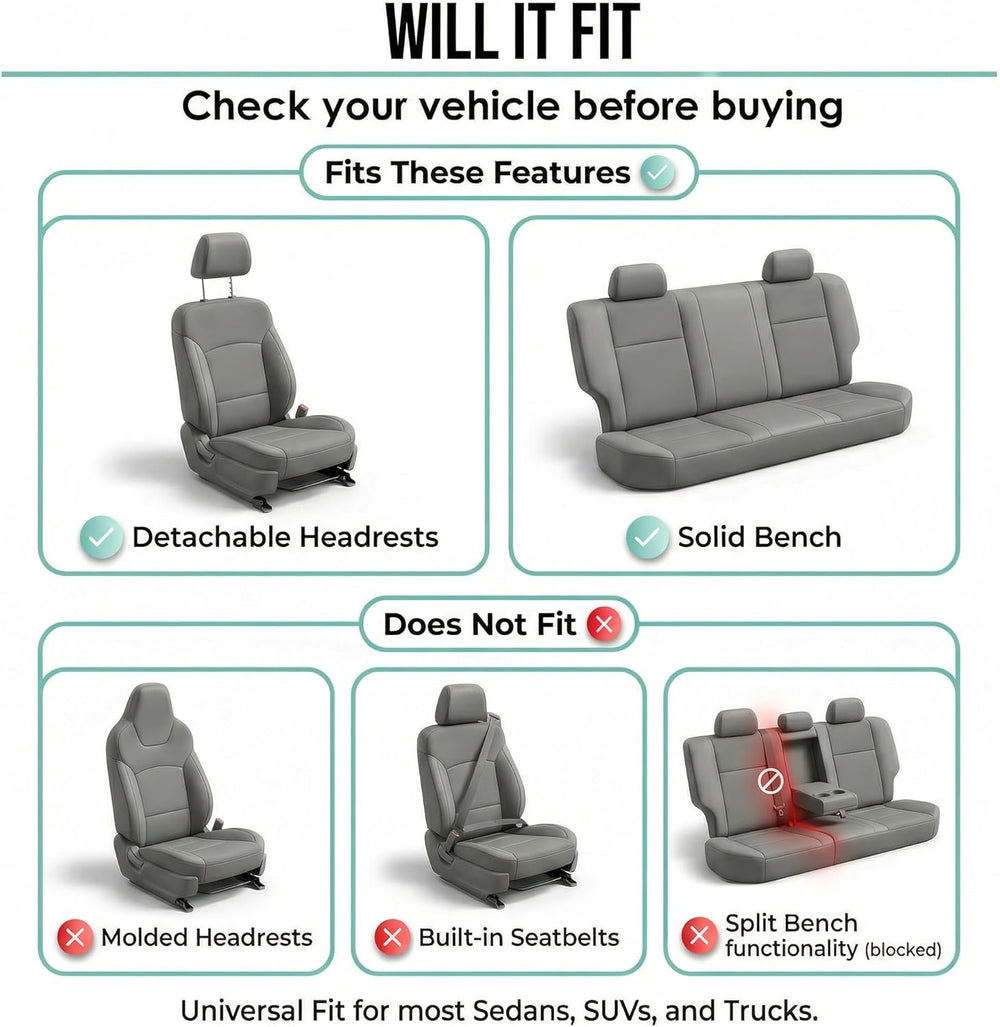 FH Group Bright Flat Cloth Full Set Automotive Seat Covers Front Set and Rear...