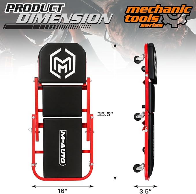 M-AUTO Foldable Z Creeper 2-in-1 Rolling Folding Car Creeper & Seat, 330LBS