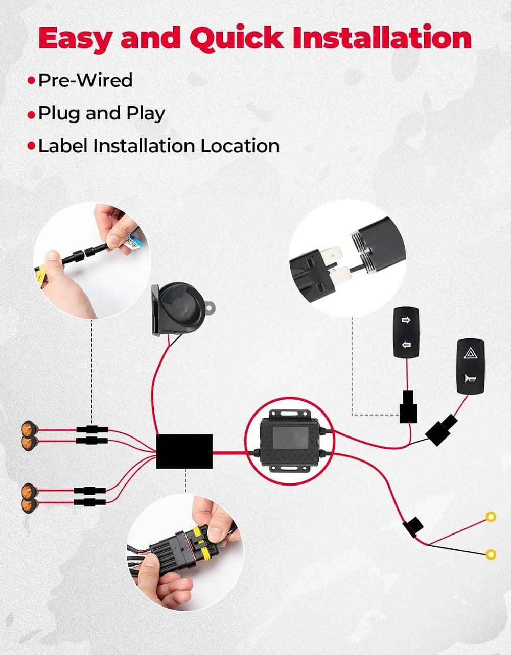 KEMIMOTO UTV Turn Signal Kit with 110D Horn, Plug and Play UTV ATV Blinker wi...