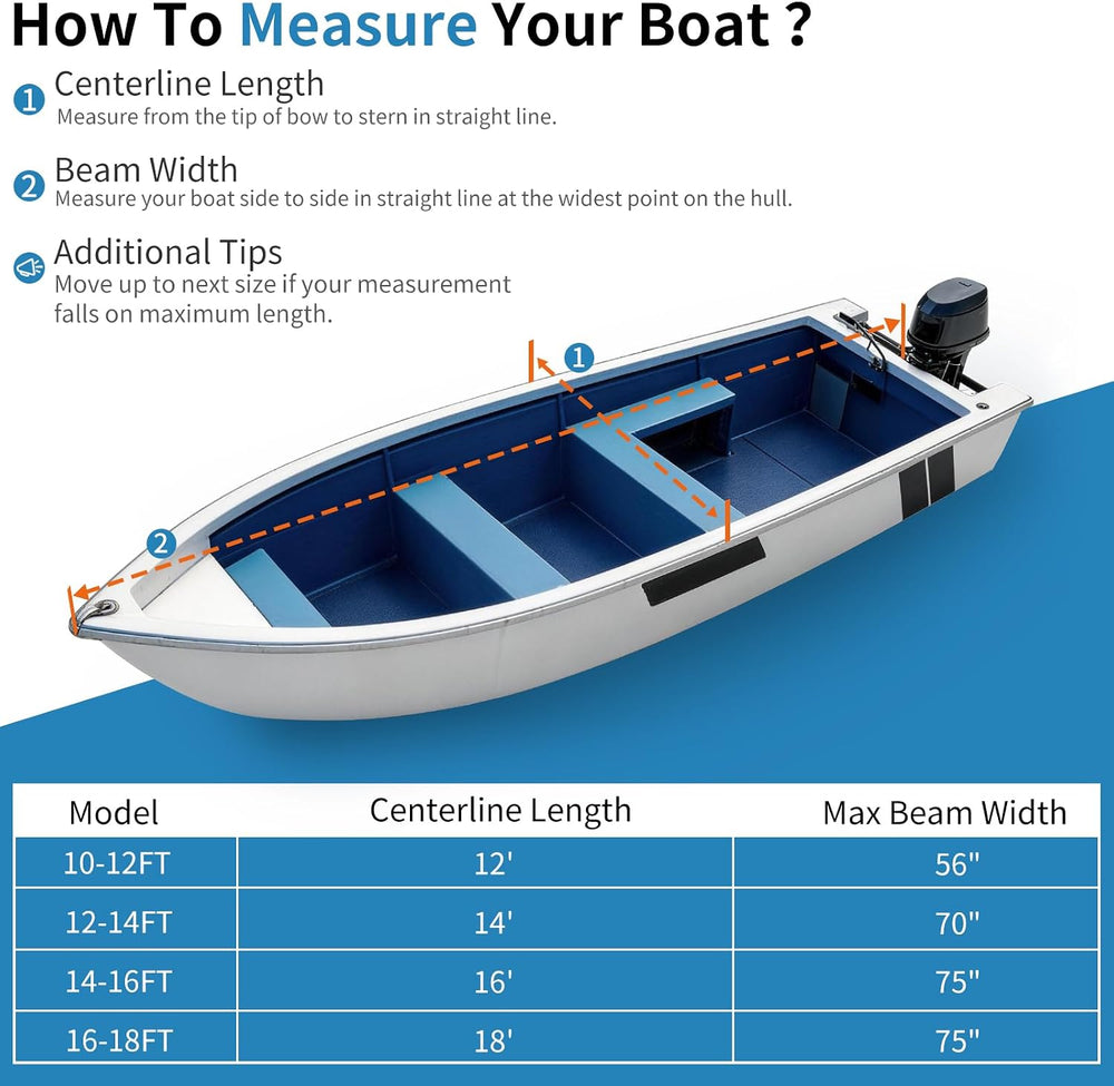 Jon Boat Cover for 10-12ft V-Bow, 1200D 5-Layer Waterproof Oxford Fabric, Hea...