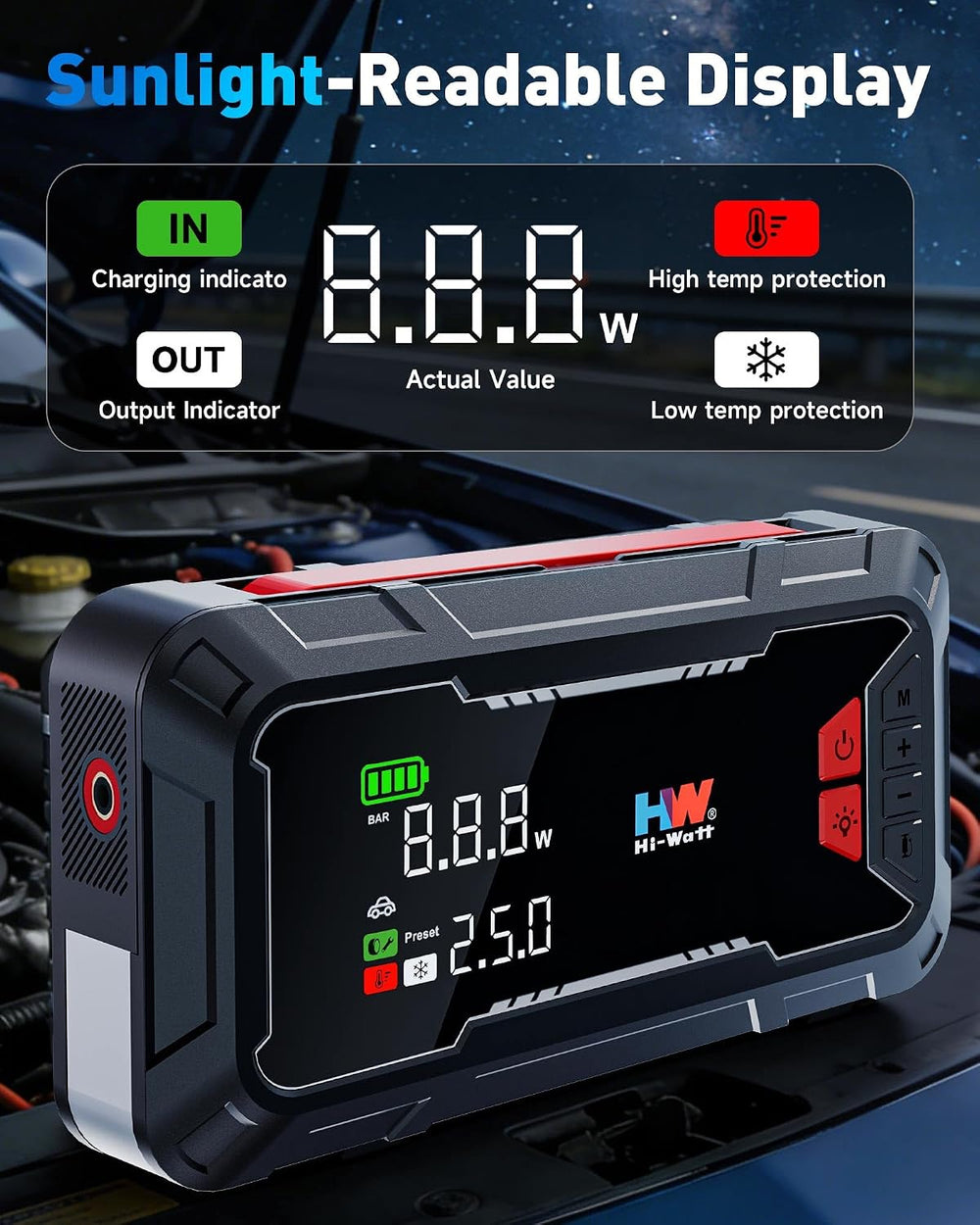 HW 2000A Jump Starter with Air Compressor, 160 PSI Tire Inflator 12V 65W PD