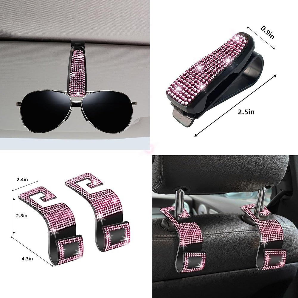 30 Pcs Pink Bling Car Accessories Set for Women, Pink Steering Wheel Cover Se...